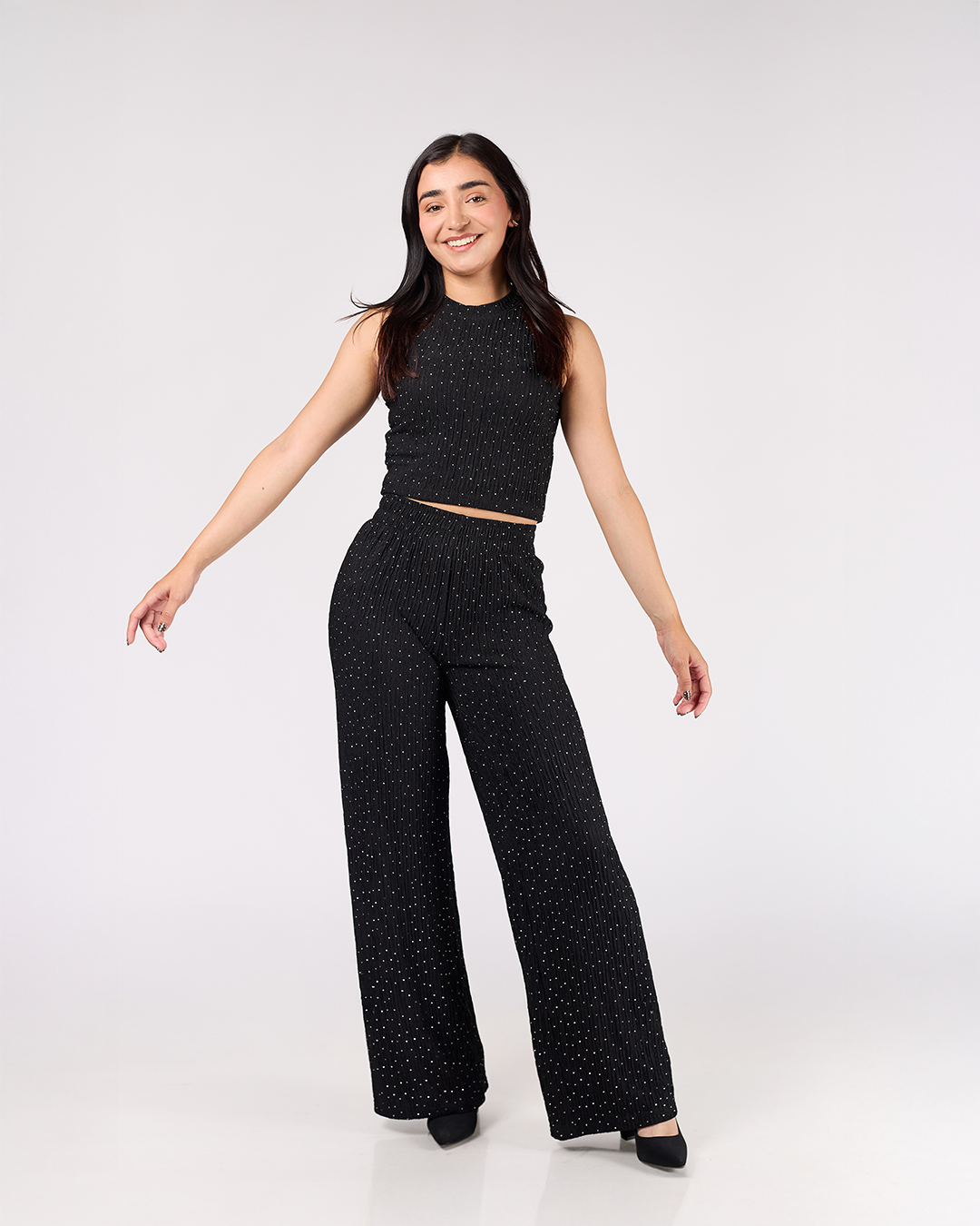 CONJUNTO BRILLOS TOP SIN MANGAS