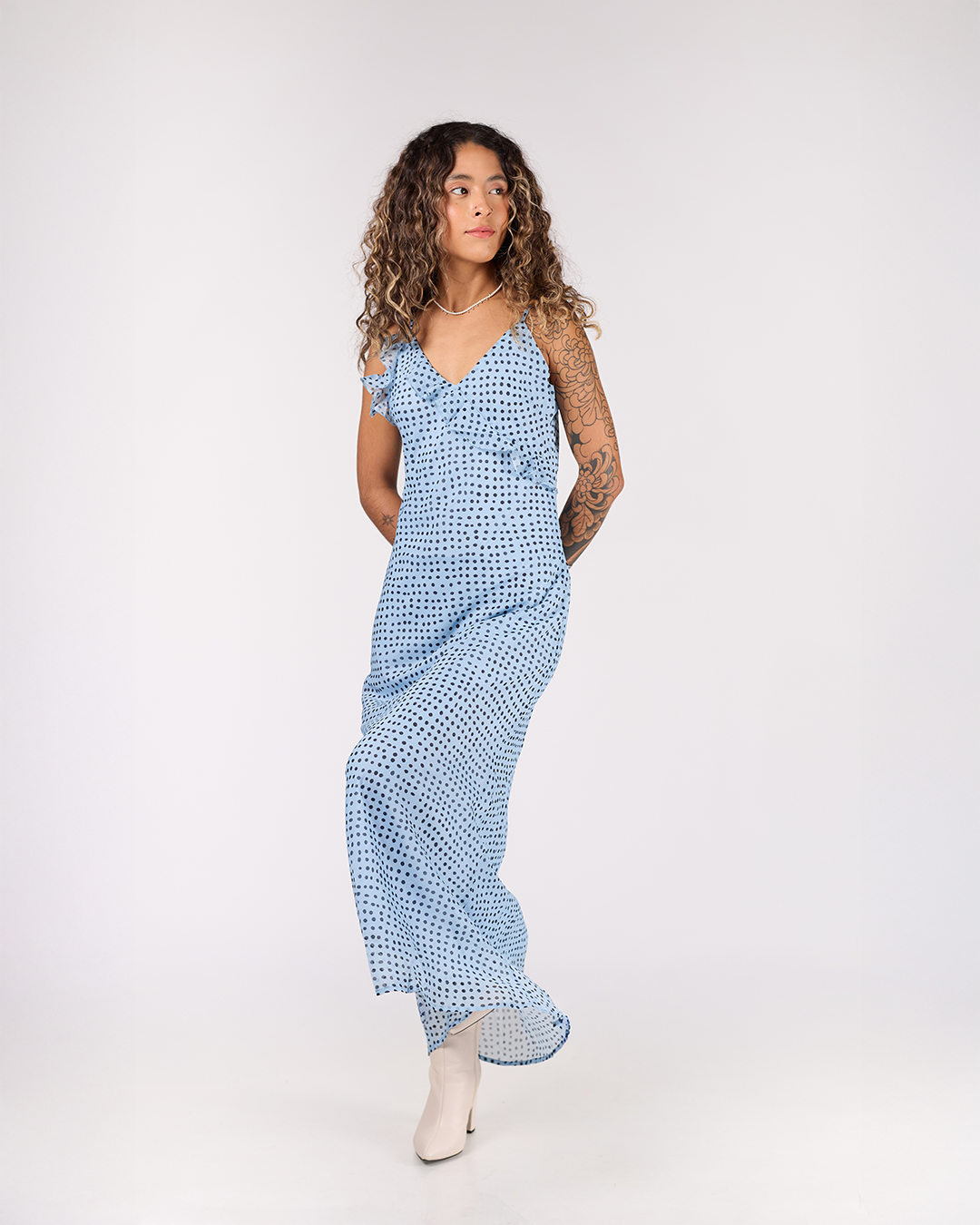 VESTIDO LARGO DE TIRANTES POLKA DOTS