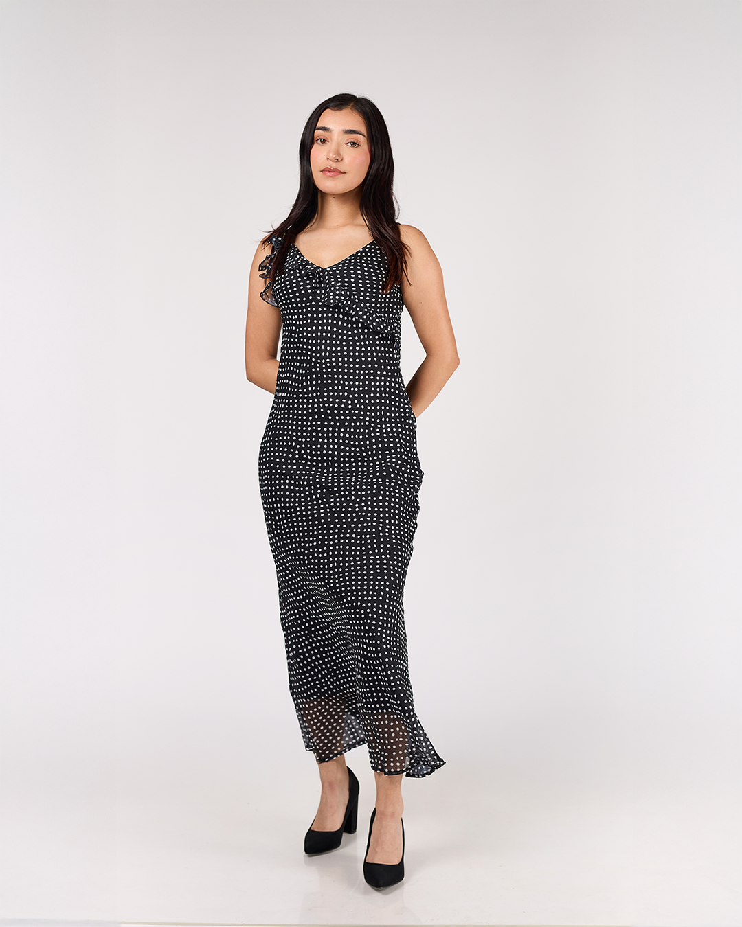 VESTIDO LARGO DE TIRANTES POLKA DOTS