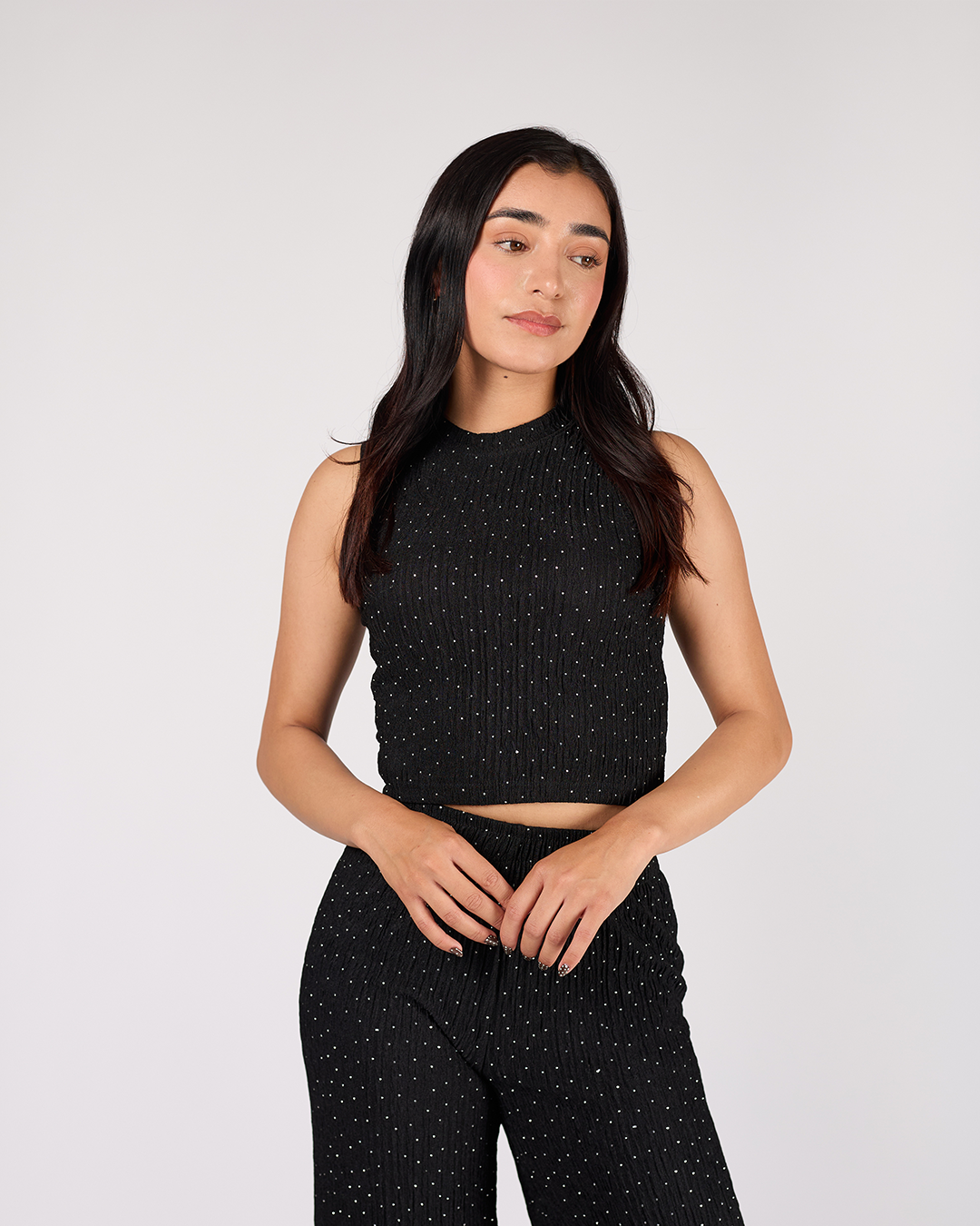 CONJUNTO BRILLOS TOP SIN MANGAS