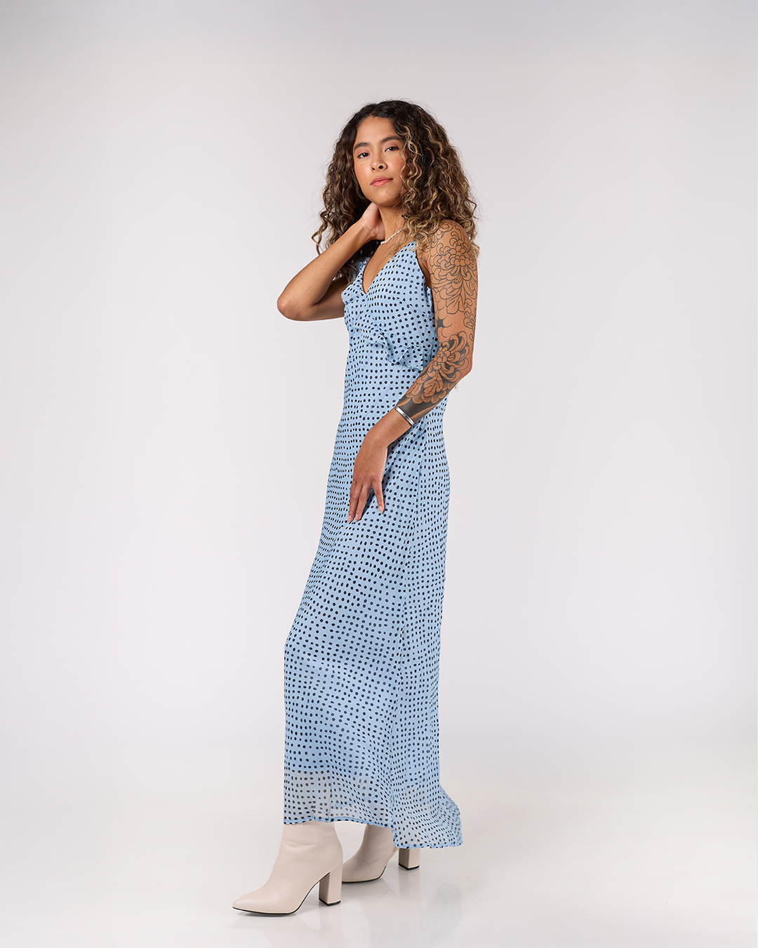 VESTIDO LARGO DE TIRANTES POLKA DOTS